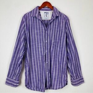 SCULLERS Slim Fit Lavender Striped Nautical Button Down Shirt 44cm/XL